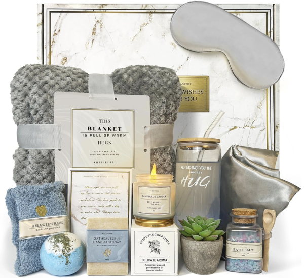 Get Well Soon Gift Baskets For Women,12PC Get Well Gifts for Women After Surgery,Birthday Gifts,Care Package,Grief Gifts,Sympathy Gifts,Condolences Gift Basket (grayish)
